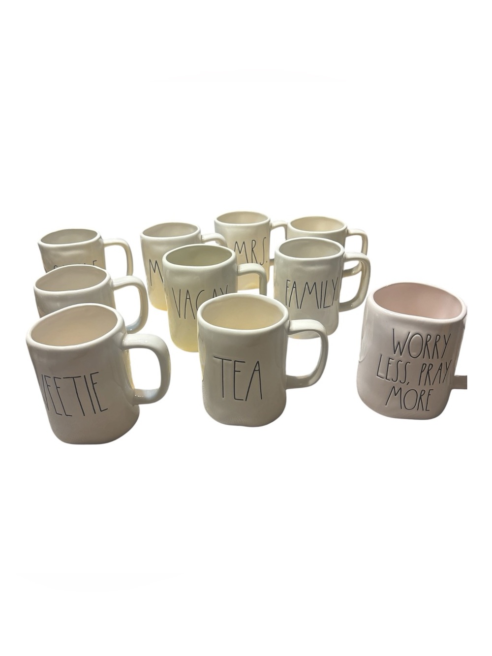Rae Dunn Cream Ceramic Mugs Set with Black Hand‑Lettered Text 041
